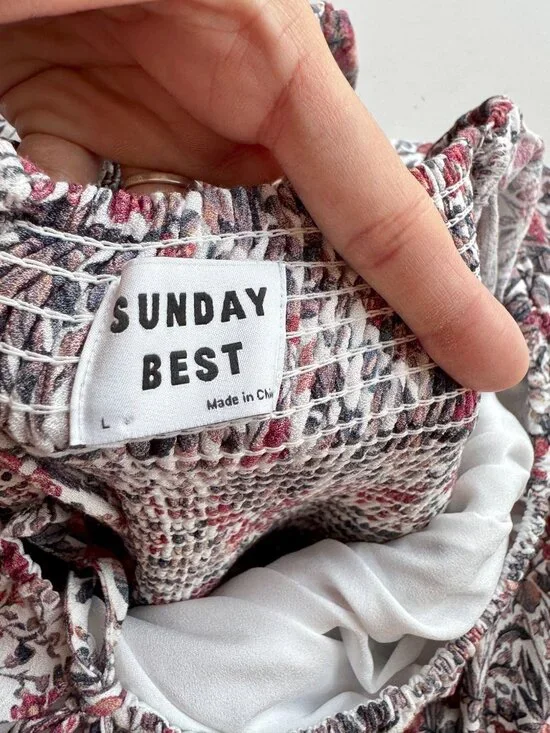 Aritzia SUNDAY BEST Arden Floral Crepe Square Neck Smocked Mini Dress, Size L - Picture 10 of 15